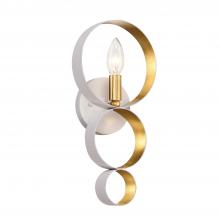  581-MT-GA - Luna 1 Light Matte White + Antique Gold Sphere Sconce