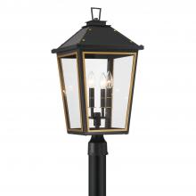  HAW-609-MK-TG - Hawkins 4 Light Matte Black + Textured Gold Outdoor Post