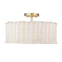 Golden Canada 1084-SF BCB-WW - Erma BCB 3 Light Semi-Flush in Brushed Champagne Bronze with White Wicker Shade