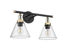  70457 - Vivio Siene 2-Light Vanity - Matte Black/Champagne Gold - Clear Cone Glass