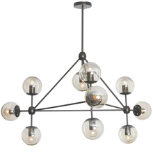 Dainolite DMI-4410C-BK - 10 Light Triangular Chandelier, Matte Black Finish, Cognac Glass