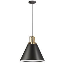  SNS-141P-MB-AGB - 1 Light Incandescent Pendant, Matte Black w/ Aged Brass Accent